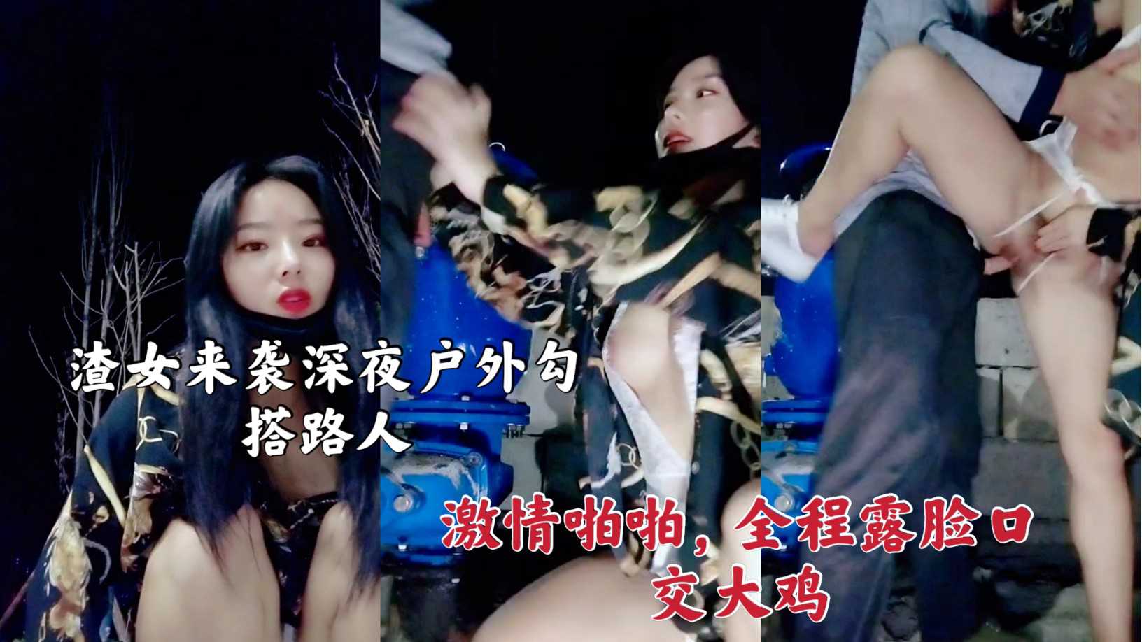 渣女来袭深夜户外勾搭路人激情啪啪，全程露脸口交大鸡巴，衣服都没脱就干上了}